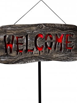 Krvavá svítící cedule WELCOME